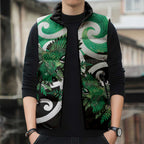 Piwakawaka New Zealand Matariki Sleeveless Puffer Jacket Maori New Year Silver Fern Green Galaxy