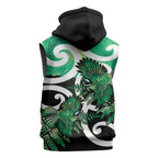 Piwakawaka New Zealand Matariki Sleeveless Zip Hoodie Maori New Year Silver Fern Green Galaxy