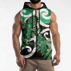 Piwakawaka New Zealand Matariki Sleeveless Zip Hoodie Maori New Year Silver Fern Green Galaxy
