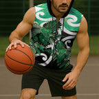 Piwakawaka New Zealand Matariki Sleeveless Zip Hoodie Maori New Year Silver Fern Green Galaxy