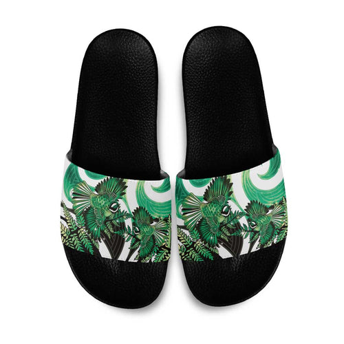 Piwakawaka New Zealand Matariki Slide Sandals Maori New Year Silver Fern Green Galaxy