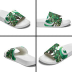 Piwakawaka New Zealand Matariki Slide Sandals Maori New Year Silver Fern Green Galaxy
