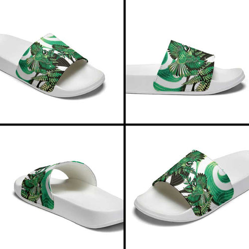 Piwakawaka New Zealand Matariki Slide Sandals Maori New Year Silver Fern Green Galaxy