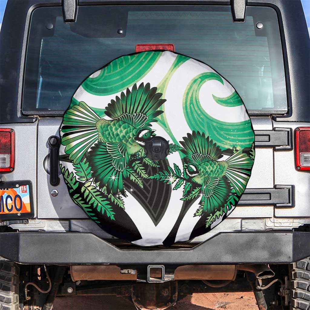 Piwakawaka New Zealand Matariki Spare Tire Cover Maori New Year Silver Fern Green Galaxy