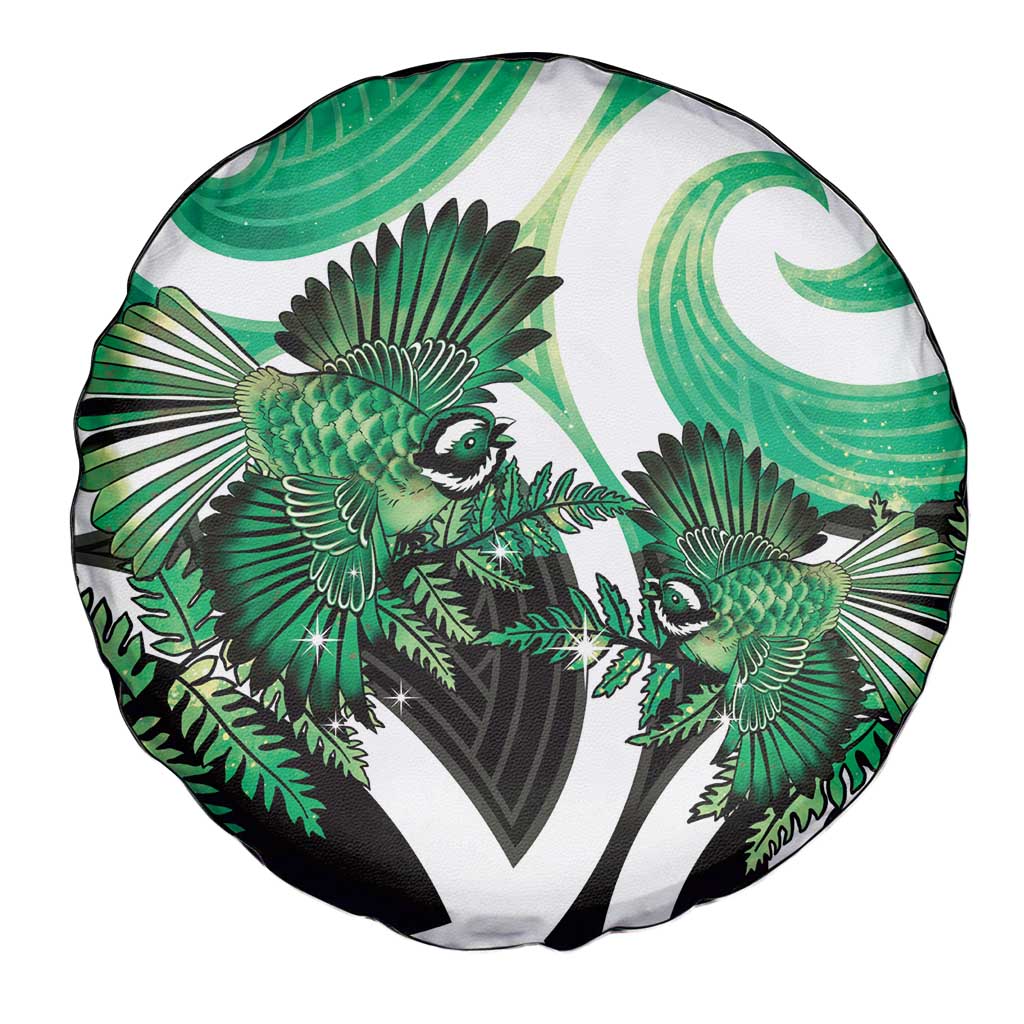 Piwakawaka New Zealand Matariki Spare Tire Cover Maori New Year Silver Fern Green Galaxy