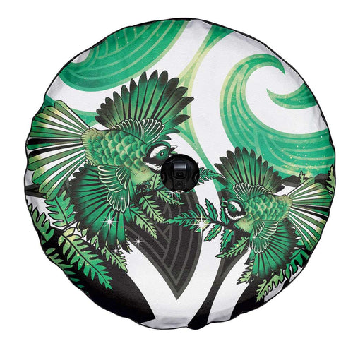 Piwakawaka New Zealand Matariki Spare Tire Cover Maori New Year Silver Fern Green Galaxy