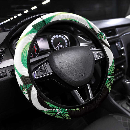 Piwakawaka New Zealand Matariki Steering Wheel Cover Maori New Year Silver Fern Green Galaxy