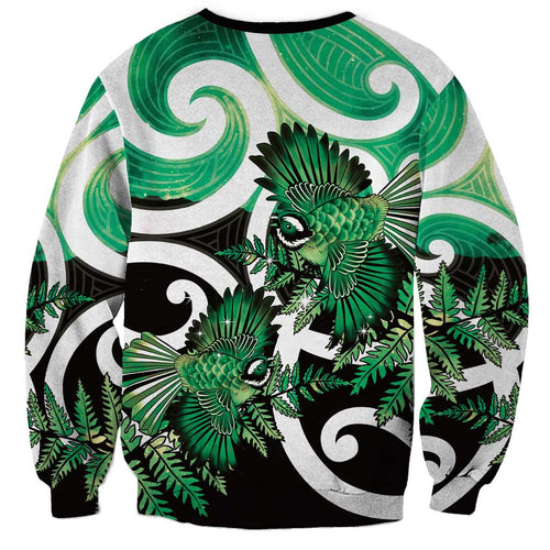 Piwakawaka New Zealand Matariki Sweatshirt Maori New Year Silver Fern Green Galaxy
