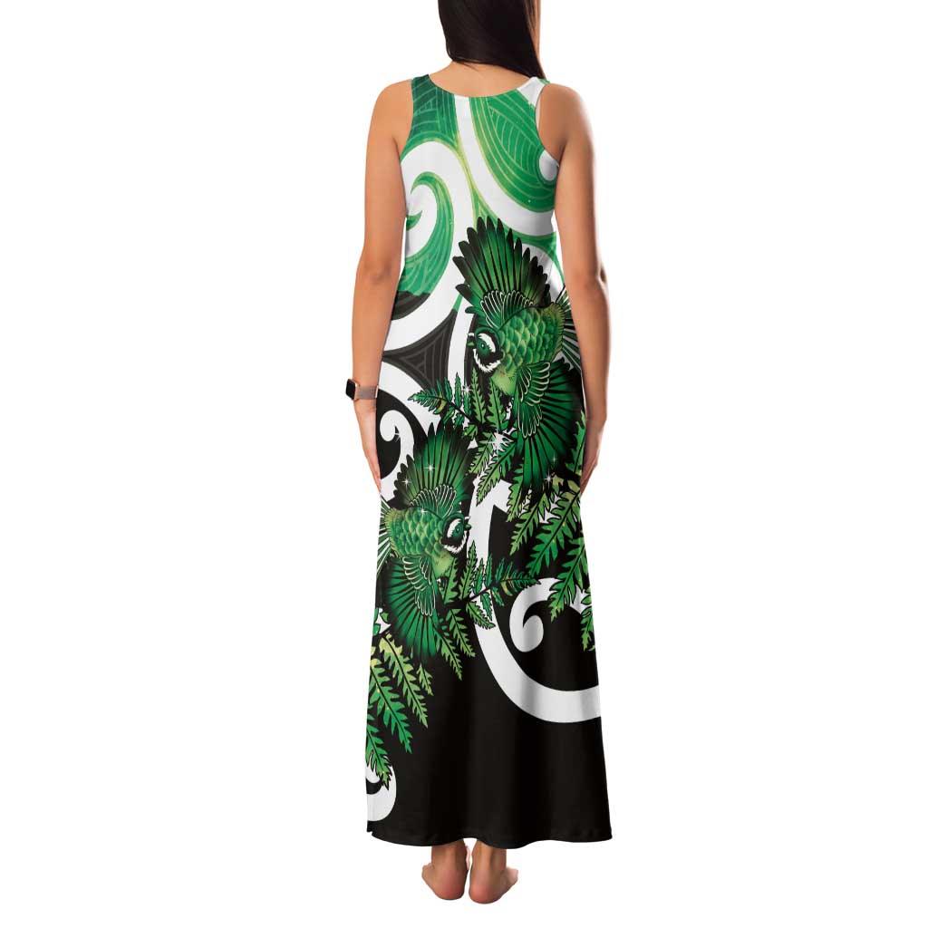 Piwakawaka New Zealand Matariki Tank Maxi Dress Maori New Year Silver Fern Green Galaxy