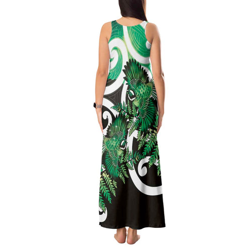 Piwakawaka New Zealand Matariki Tank Maxi Dress Maori New Year Silver Fern Green Galaxy