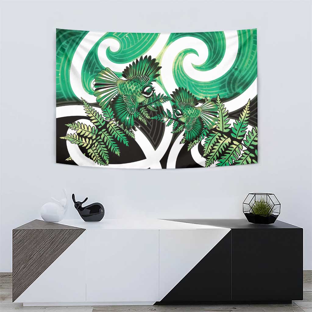 Piwakawaka New Zealand Matariki Tapestry Maori New Year Silver Fern Green Galaxy