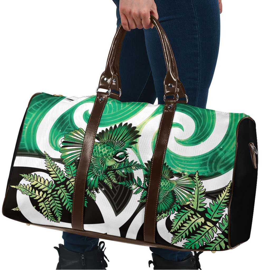 Piwakawaka New Zealand Matariki Travel Bag Maori New Year Silver Fern Green Galaxy