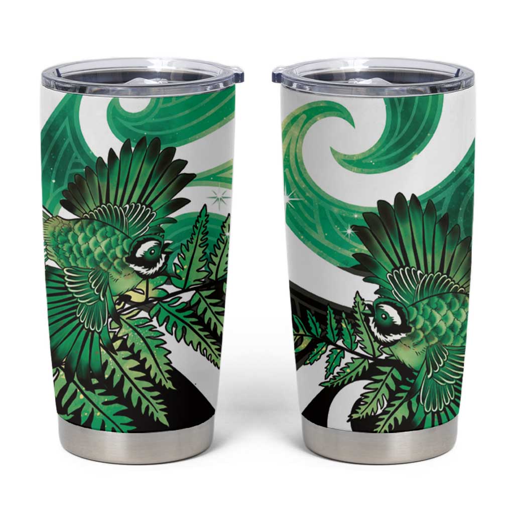 Piwakawaka New Zealand Matariki Tumbler Cup Maori New Year Silver Fern Green Galaxy