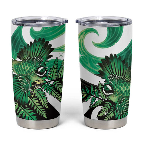 Piwakawaka New Zealand Matariki Tumbler Cup Maori New Year Silver Fern Green Galaxy