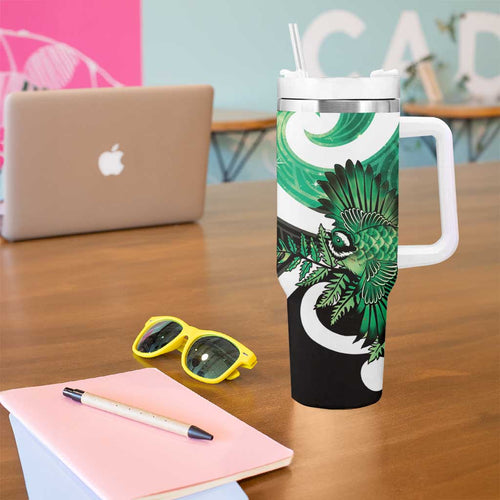 Piwakawaka New Zealand Matariki Tumbler With Handle Maori New Year Silver Fern Green Galaxy