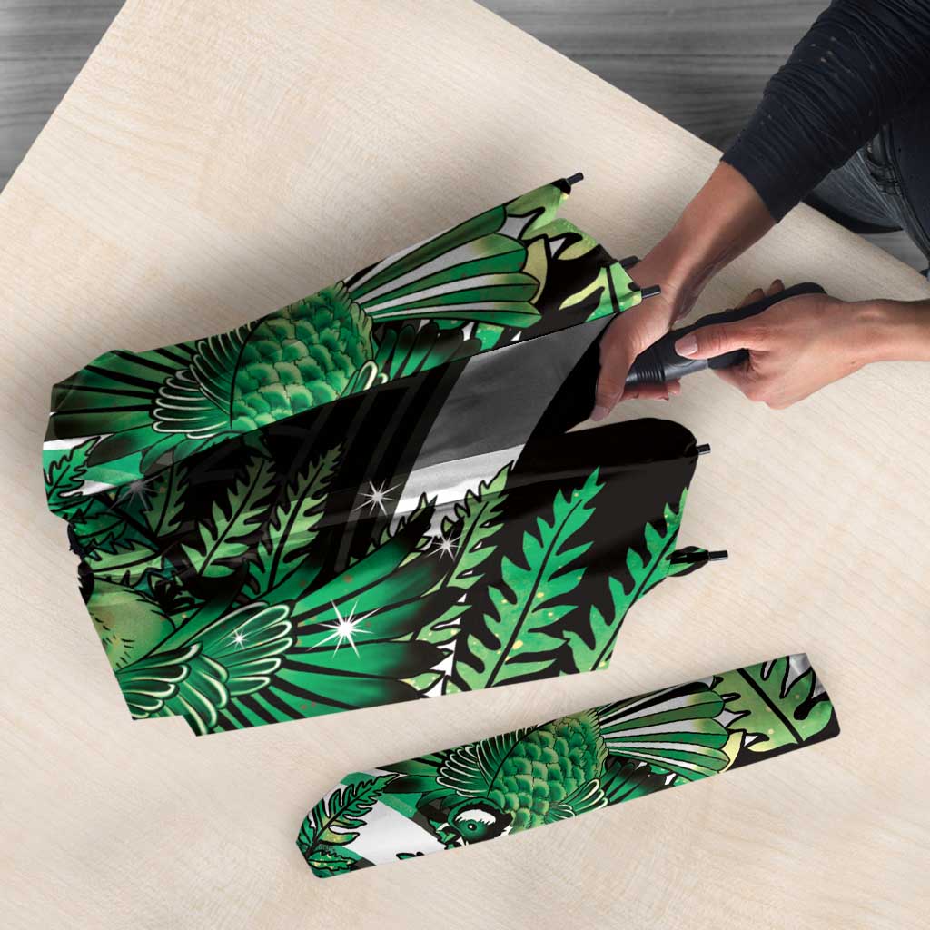 Piwakawaka New Zealand Matariki Umbrella Maori New Year Silver Fern Green Galaxy