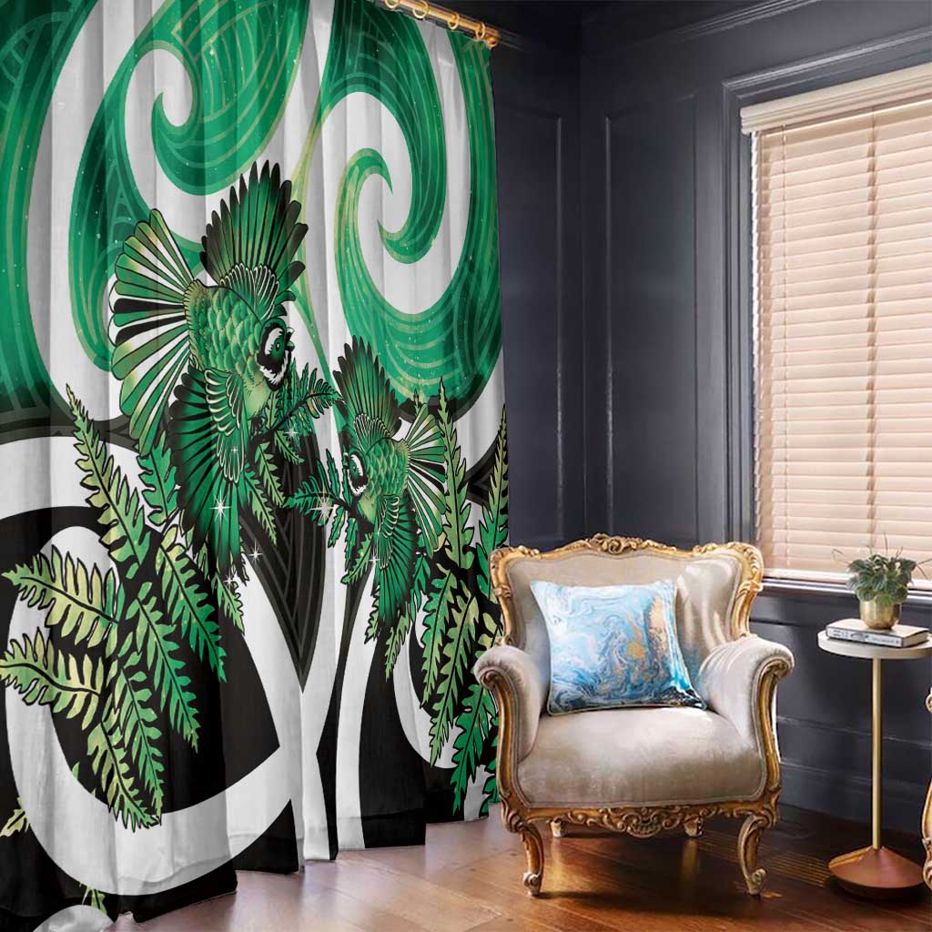 Piwakawaka New Zealand Matariki Window Curtain Maori New Year Silver Fern Green Galaxy