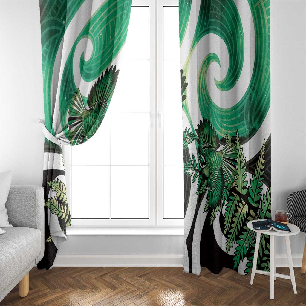Piwakawaka New Zealand Matariki Window Curtain Maori New Year Silver Fern Green Galaxy