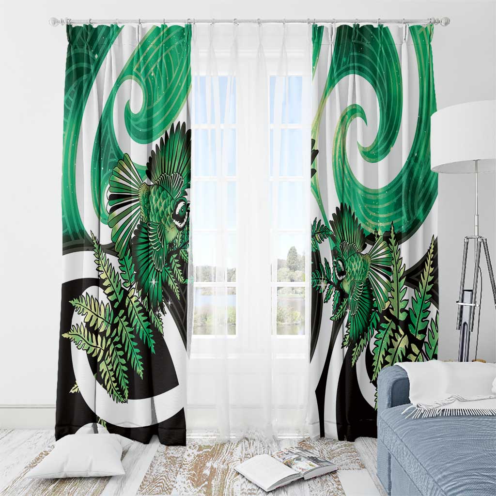 Piwakawaka New Zealand Matariki Window Curtain Maori New Year Silver Fern Green Galaxy