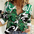 Piwakawaka New Zealand Matariki Women Casual Shirt Maori New Year Silver Fern Green Galaxy