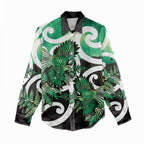 Piwakawaka New Zealand Matariki Women Casual Shirt Maori New Year Silver Fern Green Galaxy