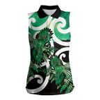 Piwakawaka New Zealand Matariki Women Sleeveless Polo Shirt Maori New Year Silver Fern Green Galaxy