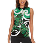 Piwakawaka New Zealand Matariki Women Sleeveless Polo Shirt Maori New Year Silver Fern Green Galaxy
