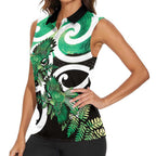 Piwakawaka New Zealand Matariki Women Sleeveless Polo Shirt Maori New Year Silver Fern Green Galaxy