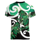Piwakawaka New Zealand Matariki Women V-Neck T-Shirt Maori New Year Silver Fern Green Galaxy