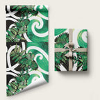 Piwakawaka New Zealand Matariki Wrapping Paper Maori New Year Silver Fern Green Galaxy