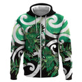 Piwakawaka New Zealand Matariki Zip Hoodie Maori New Year Silver Fern Green Galaxy