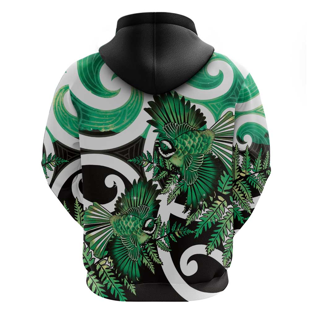 Piwakawaka New Zealand Matariki Zip Hoodie Maori New Year Silver Fern Green Galaxy
