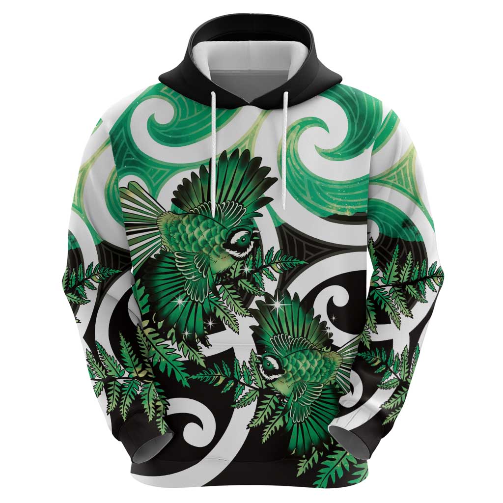Piwakawaka New Zealand Matariki Zip Hoodie Maori New Year Silver Fern Green Galaxy