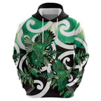 Piwakawaka New Zealand Matariki Zip Hoodie Maori New Year Silver Fern Green Galaxy