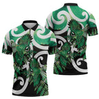 Piwakawaka New Zealand Matariki Zipper Polo Shirt Maori New Year Silver Fern Green Galaxy
