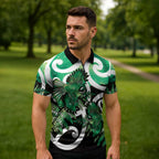 Piwakawaka New Zealand Matariki Zipper Polo Shirt Maori New Year Silver Fern Green Galaxy