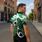 Piwakawaka New Zealand Matariki Zipper Polo Shirt Maori New Year Silver Fern Green Galaxy