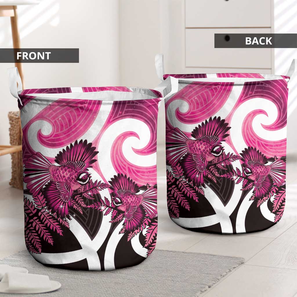 Piwakawaka New Zealand Matariki Laundry Basket Maori New Year Silver Fern Pink Galaxy