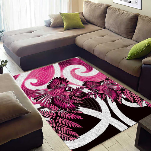 Piwakawaka New Zealand Matariki Area Rug Maori New Year Silver Fern Pink Galaxy