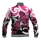Piwakawaka New Zealand Matariki Baseball Jacket Maori New Year Silver Fern Pink Galaxy