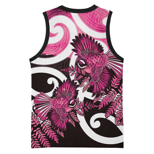 Piwakawaka New Zealand Matariki Basketball Jersey Maori New Year Silver Fern Pink Galaxy