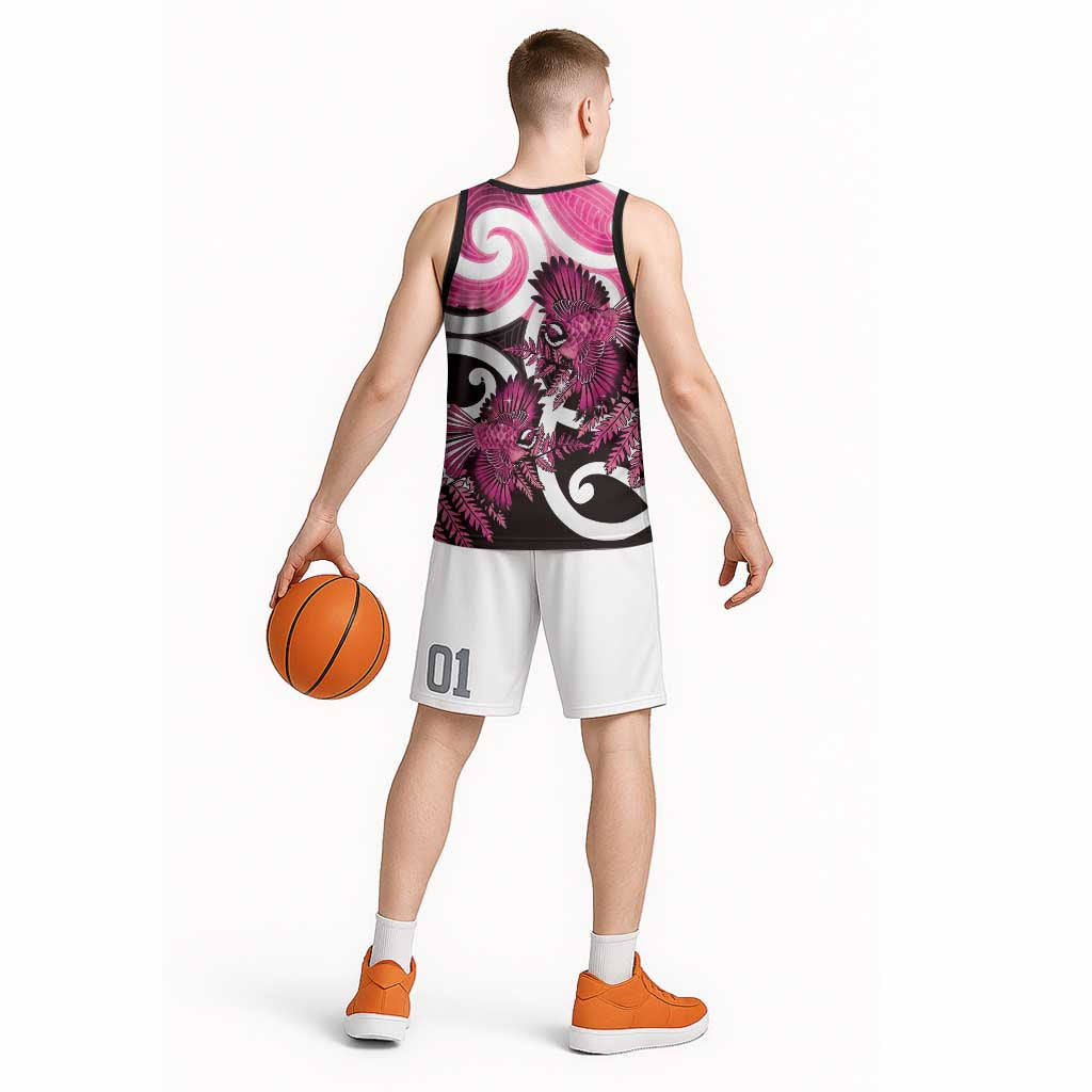 Piwakawaka New Zealand Matariki Basketball Jersey Maori New Year Silver Fern Pink Galaxy