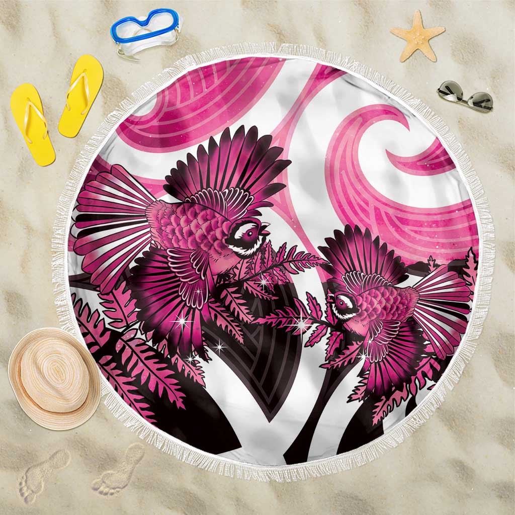 Piwakawaka New Zealand Matariki Beach Blanket Maori New Year Silver Fern Pink Galaxy
