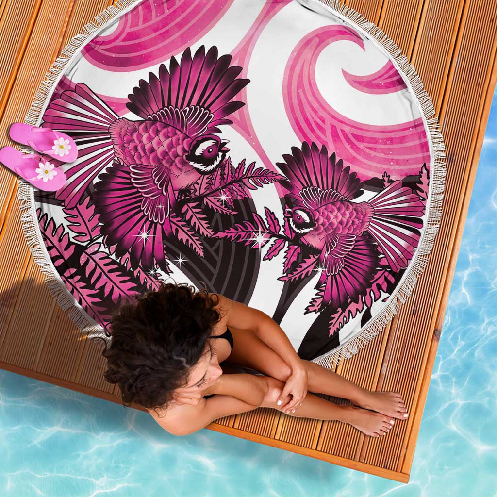 Piwakawaka New Zealand Matariki Beach Blanket Maori New Year Silver Fern Pink Galaxy