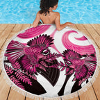 Piwakawaka New Zealand Matariki Beach Blanket Maori New Year Silver Fern Pink Galaxy