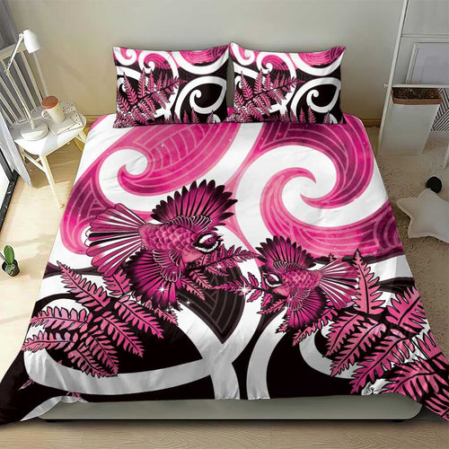 Piwakawaka New Zealand Matariki Bedding Set Maori New Year Silver Fern Pink Galaxy