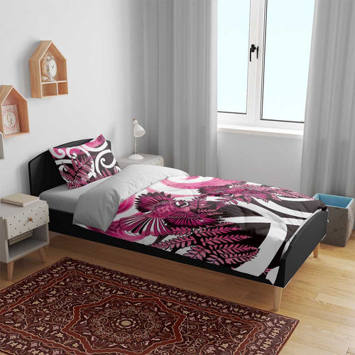Piwakawaka New Zealand Matariki Bedding Set Maori New Year Silver Fern Pink Galaxy