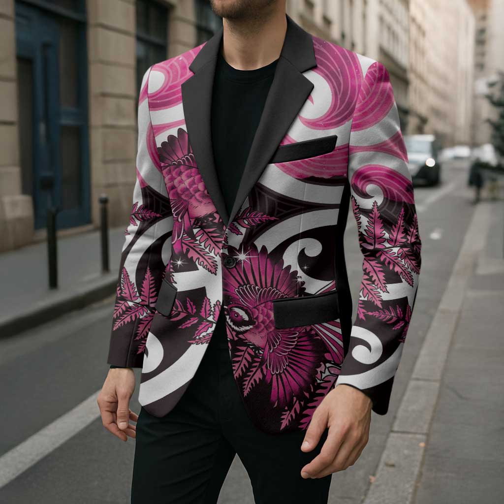 Piwakawaka New Zealand Matariki Blazer Maori New Year Silver Fern Pink Galaxy