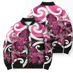 Piwakawaka New Zealand Matariki Bomber Puffer Jacket Maori New Year Silver Fern Pink Galaxy
