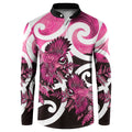 Piwakawaka New Zealand Matariki Button Sweatshirt Maori New Year Silver Fern Pink Galaxy